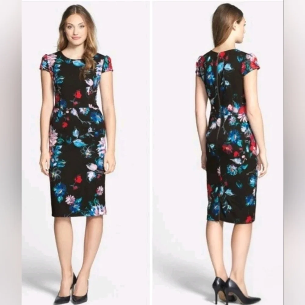 Betsey Johnson Black Floral Pencil Skirt Dress Size 2 - Picture 11 of 13
